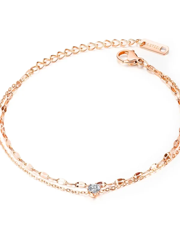 Double-Layer Women's Bracelet Cubic Zirconia Adjustable Chain Link Rose Gold Silver Color For Anniversary Party Sister Jewelry