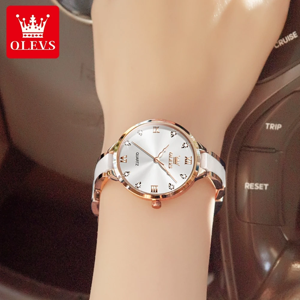 OLEVS 5872 Fashion Luxury Brand Quartz Women's Watch Elegant Ceramic Rose Gold Waterproof Dress Women's Watch Relogio Feminino - Image 3