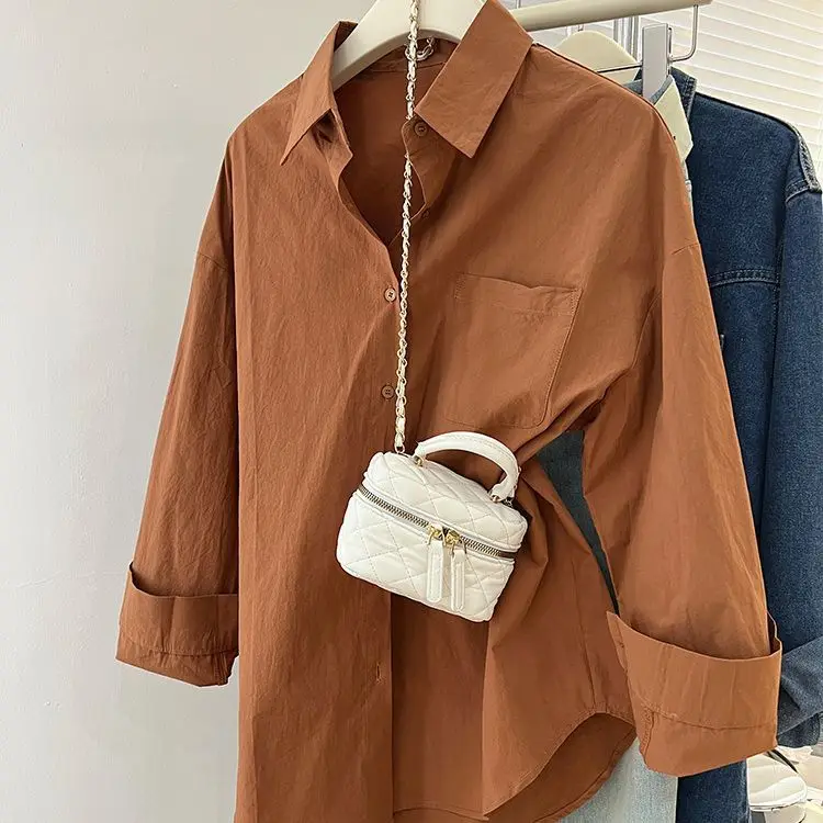 Solid Color Long Sleeve Women's Shirt with Pocket Loose Button Up Casual Blouse Woman 2026 New Spring Summer All-Match Shirt Top - Image 9