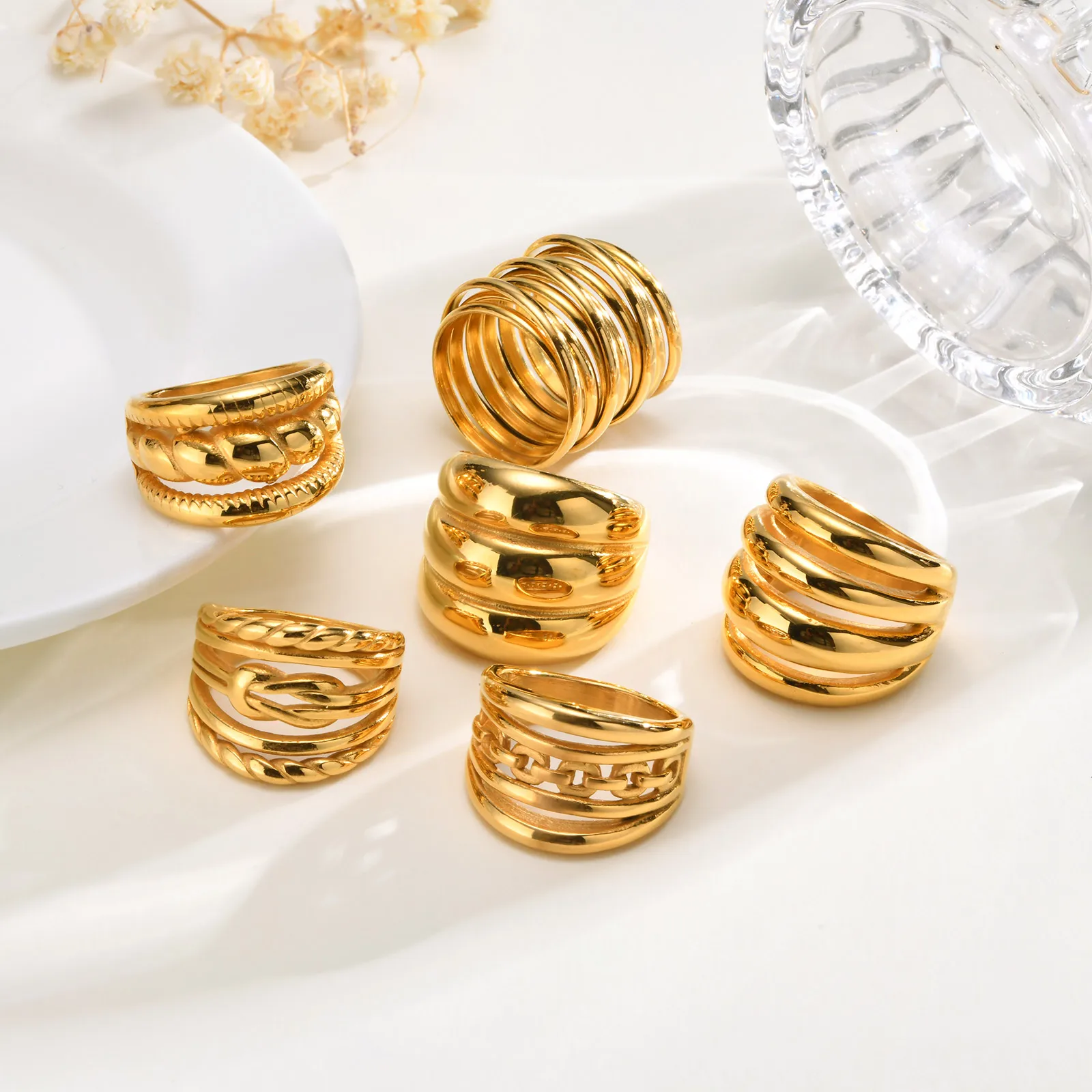 Multilayer Chunky Ring Stainless Steel 18k Gold Plated, Chunky Minimalist Simple Rings Fashion Gift for Women - Image 6