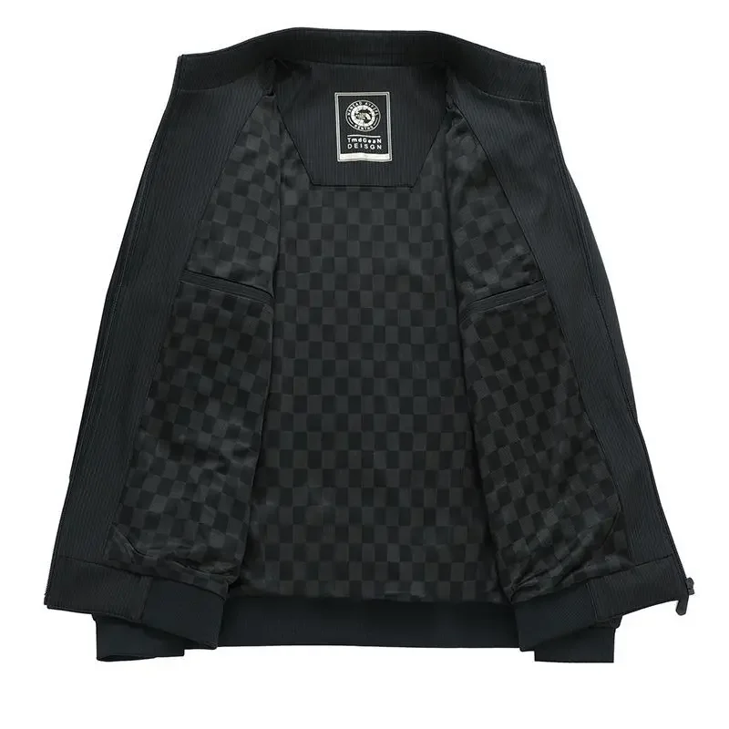 Spring Autumn Men's Stand Collar Jacket Windproof Casual Business Wear Coat Blue Black Khaki Outdoor Overcoat Men Clothing - Image 4