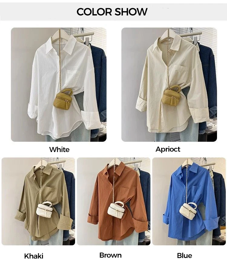Solid Color Long Sleeve Women's Shirt with Pocket Loose Button Up Casual Blouse Woman 2026 New Spring Summer All-Match Shirt Top - Image 14