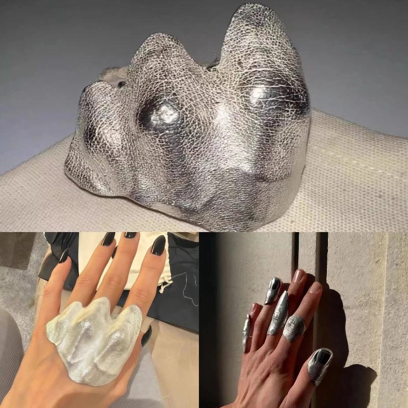 Irregular Pleated Knuckle Mental Ring Artistic Minimalist Niche Unique Exquisite Finger Ring Gifts Suitable For Men And Women