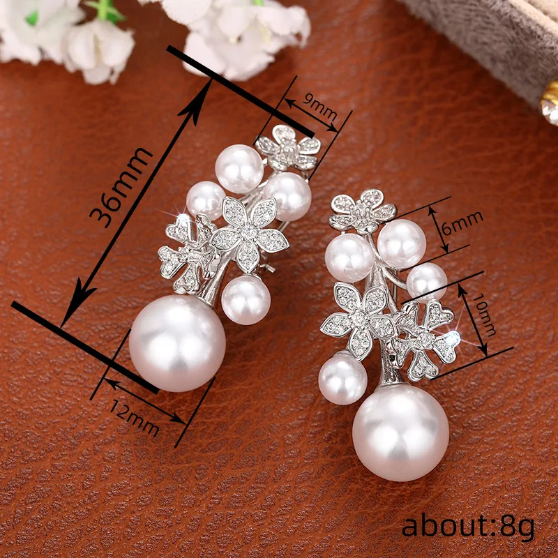 Huitan Trendy Simulated Pearl Women Drop Earrings Inlaid Sparkling CZ Flower Design Charming Party Daily Accessories Jewelry - Image 6