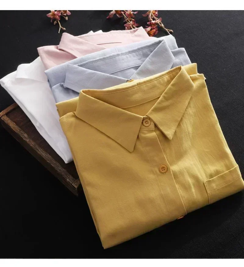 Plus Size Women Simple Long Sleeve Blouse Chic Korean Style Loose Fit Breathable Shirt Casual Autumn Solid Color Midi Tunic Tops - Image 17