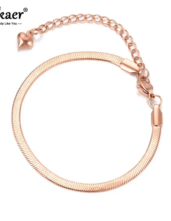 Lokaer Titanium Stainless Steel Snake Chain Thin Bracelets For Women Girls Rose Gold Plated Bohemia Party Blade Bracelet B18075