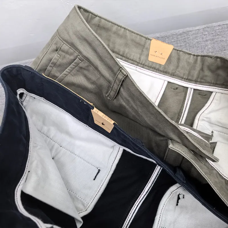 2026 Spring New American Retro Woven Twill Chino Cargo Pants Men's Fashion 100% Cotton Washed Casual Business Straight Trousers - Image 5