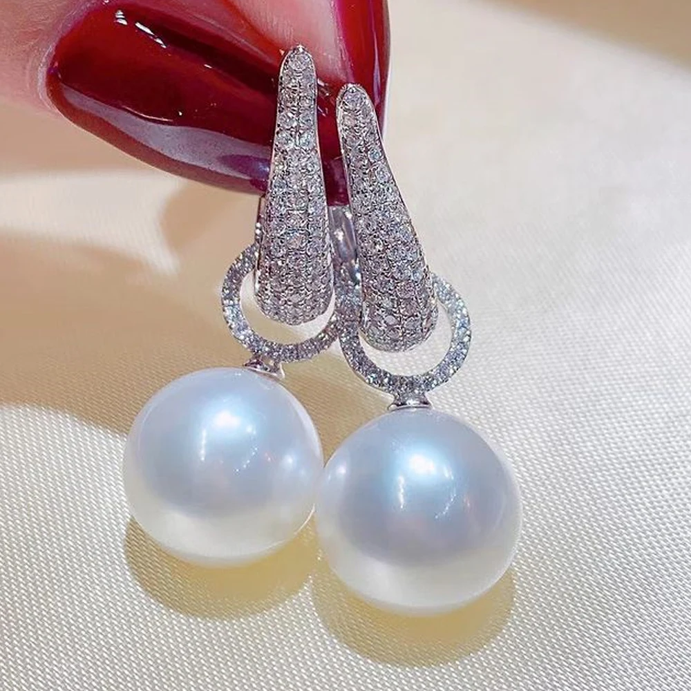 Huitan New Trend Imitation Pearl Dangle Earring for Women Luxury Silver Color Bling Cubic Zirconia Fashion Elegant Lady Jewelry - Image 2