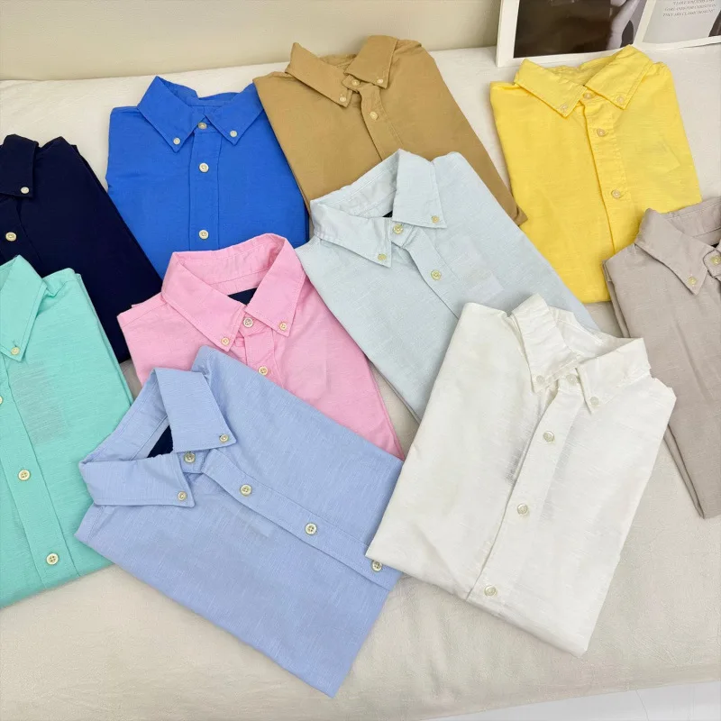 Long sleeved shirt for men and women Linen material unisex old money style solid color embroidered designer long shirt - Image 18