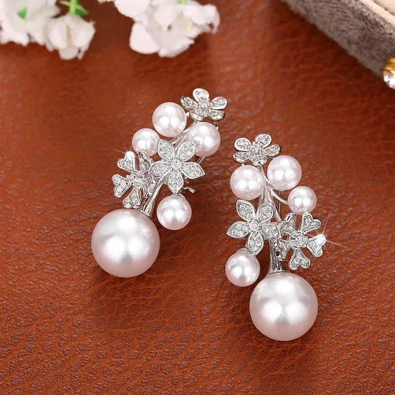 Huitan Trendy Simulated Pearl Women Drop Earrings Inlaid Sparkling CZ Flower Design Charming Party Daily Accessories Jewelry - Image 8