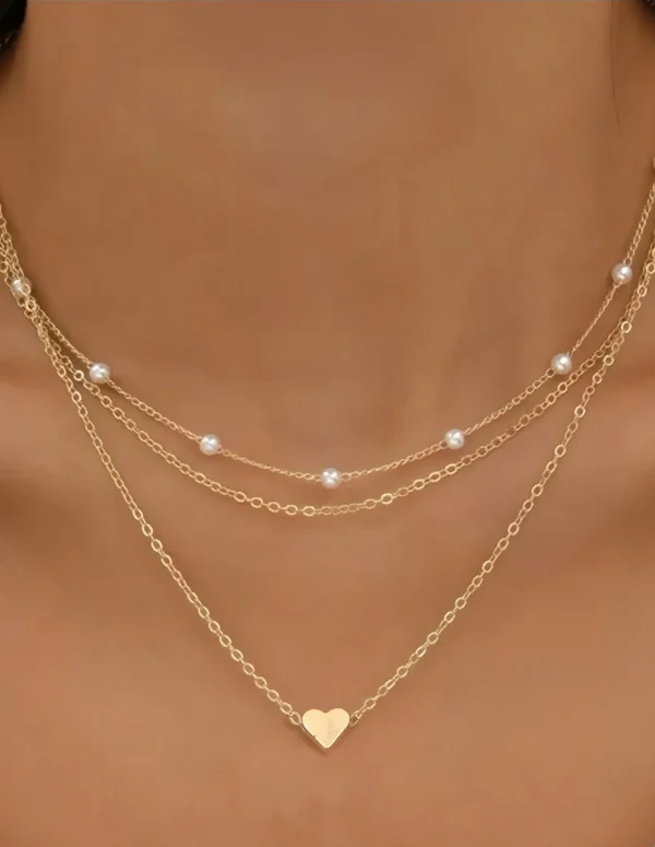 LATS Multilayer Pearl Cross Love Heart Pendant Necklaces for Women Gold Color Fashion Collarbone Neck Chain 2024 Trend Jewelry