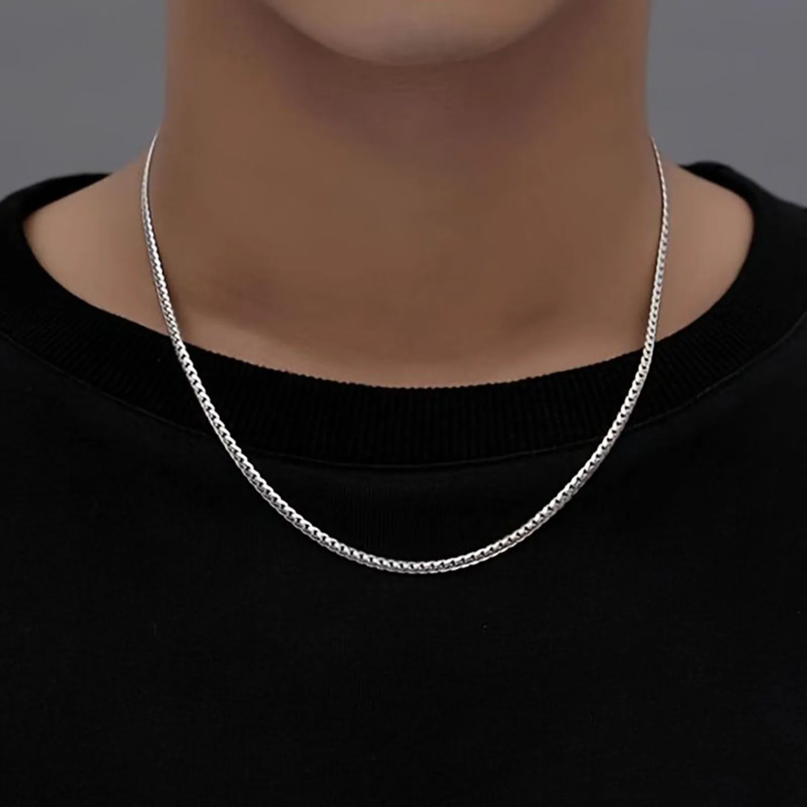 S925Silver Men's and Women's Cuban Chain Necklace 20IN/22IN Slim Style Trendy, Sophisticated Vintage-Inspired Collarbone Layerin - Image 2