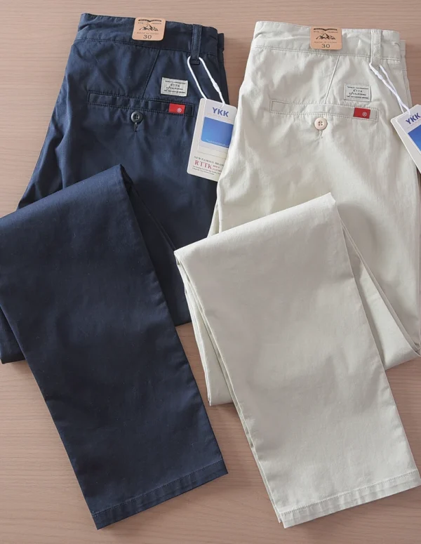 2025 Summer New American Retro Thin Micro Elasticity Casual Pants Men's Simple 97% Cotton Slim CHINO Business Straight Trousers