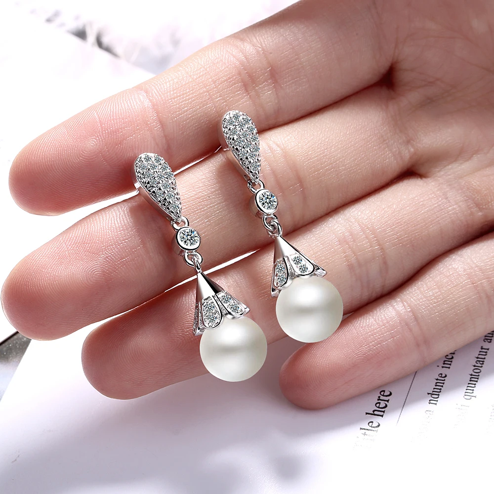 Silver color Pearl Jewelry natural freshwater pearl drop earrings for women Silver Wedding Dangle Earring - Image 5