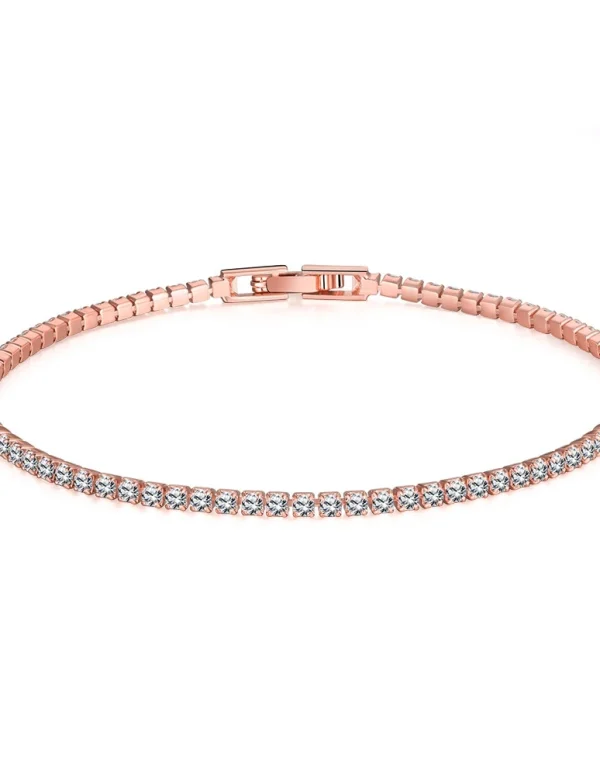 Rose Gold 925 Silver Jewelry 16-18cm Tennis Bracelet 2mm Zirconia Anniversary Gift Genuine Sterling Silver Bracelet