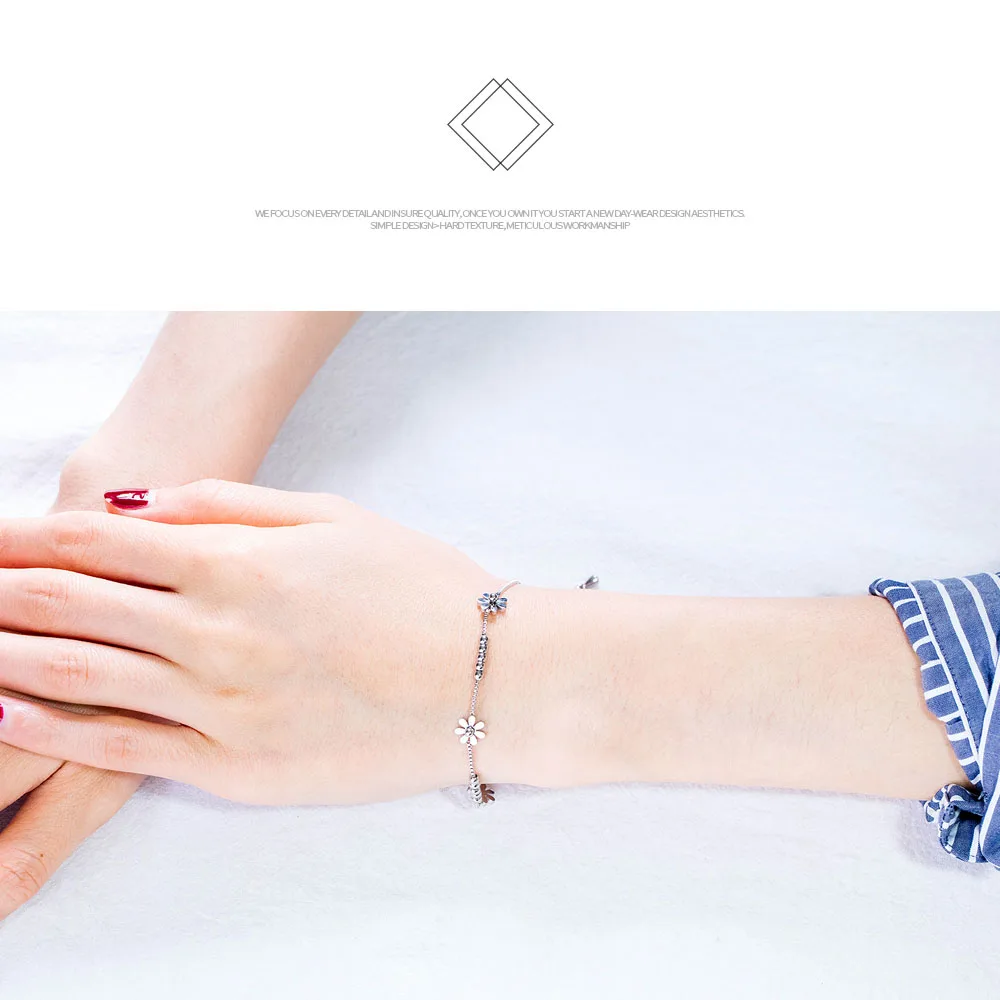 Lokaer Titanium Steel Rose Gold Plated Small Fresh Daisy Charm Bracelet Female Jewelry Trendy Chain & Link Bracelets B18196 - Image 15