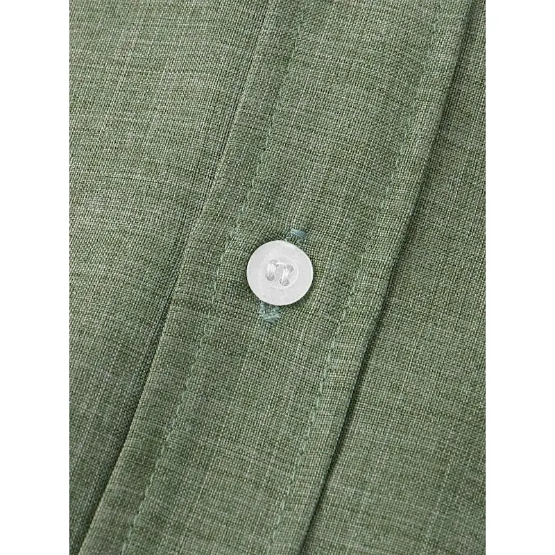 Men's tops linen 100% hot sale linen shirt half cardigan button stand collar solid color shirt linen European size - Image 2