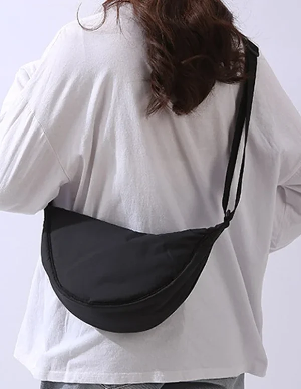 Solid Color Women's Portable Shoulder Bag Simple Female Nylon Cloth Padded Crossbody Bags Travel Purse Handbags Messenger Bag