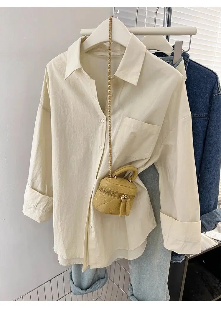 Solid Color Long Sleeve Women's Shirt with Pocket Loose Button Up Casual Blouse Woman 2026 New Spring Summer All-Match Shirt Top - Image 30