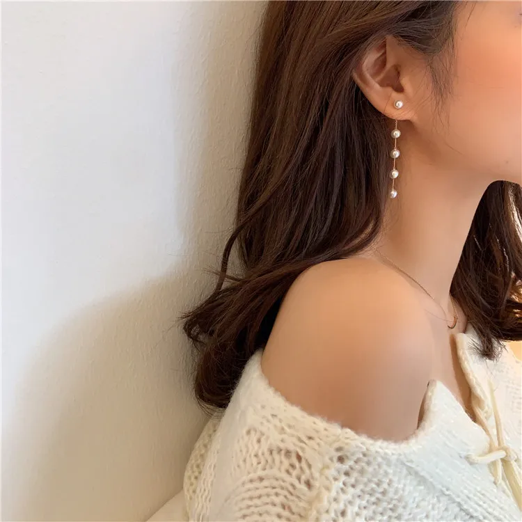 Fashion Pearl Long Earring For Women Cute Korean Crystal Rhinestone Chain Drop Earrings Bridal Wedding Party Jewelry Gifts 2024 - Image 10