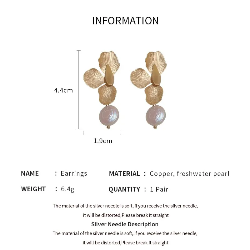 Elegant Natural Imitation Pearls Earrings For Women Vintage Golden Petals Flower Drop Earring Jewelry For Party Wedding - Image 6