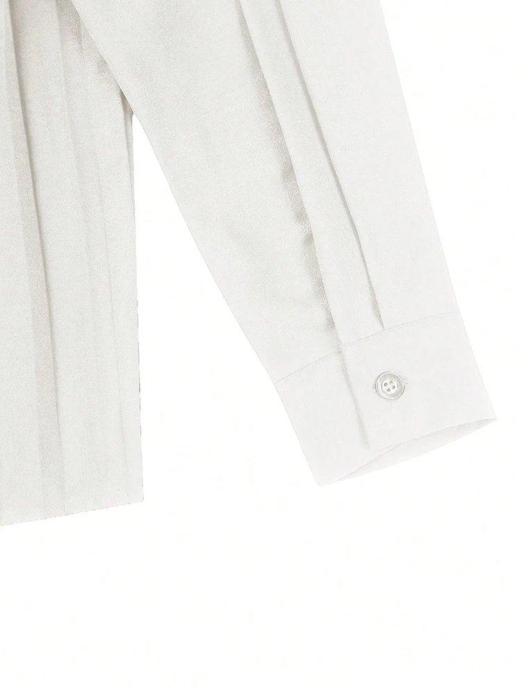 Plus Size 2025 Spring and Summer New Women's POLO Collar Pleated Casual Single Row Button Shirt Blouse Solid Color - Image 20