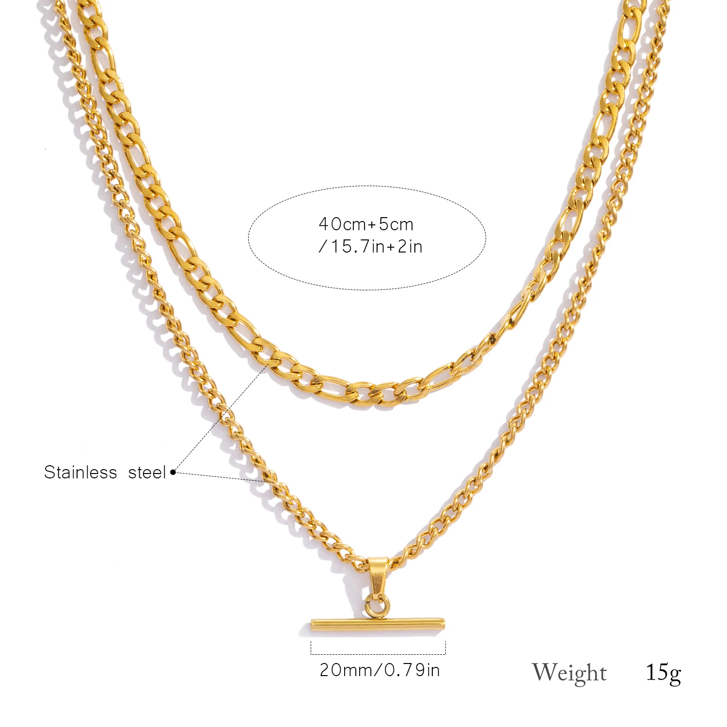 Layered Necklace for Women Minimalist Stackable - 18K Gold Plated Stainless Steel Hypoallergenic Elegant Double Chain Jewelry - Image 6