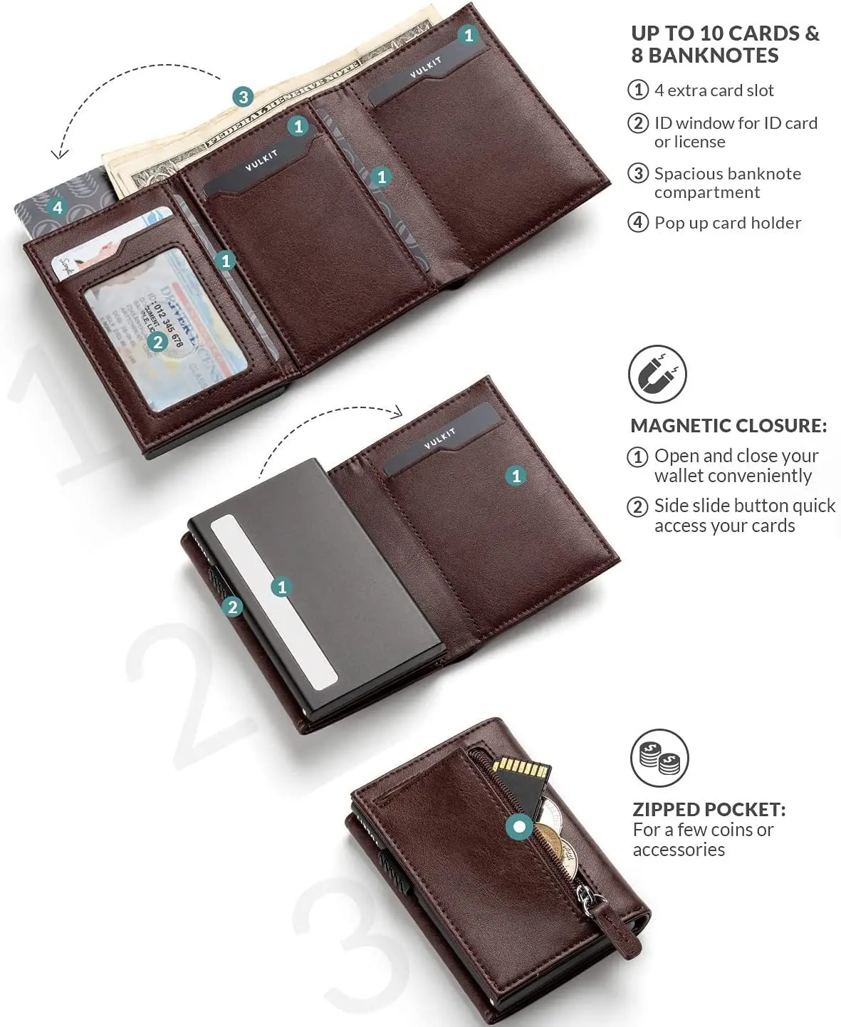 Men Card Holder with Money Pocket PU Leather Pop Up Minimalist Wallet RFID Blocking Slim Metal Bank Card Case - Image 11