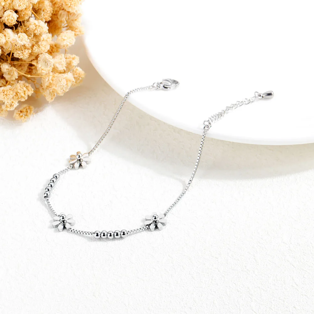 Lokaer Titanium Steel Rose Gold Plated Small Fresh Daisy Charm Bracelet Female Jewelry Trendy Chain & Link Bracelets B18196 - Image 5