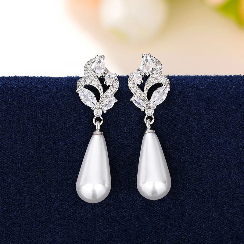 Huitan Aesthetic Imitation Pearl Dangle Earrings for Women Brilliant Cubic Zircon Luxury Female Wedding Earrings Fashion Jewelry - Image 2