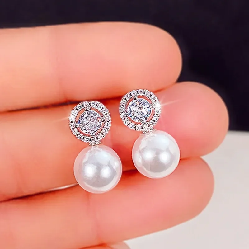 Huitan New Trend Imitation Pearl Dangle Earring for Women Luxury Silver Color Bling Cubic Zirconia Fashion Elegant Lady Jewelry - Image 19