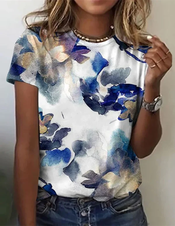 Women's T-Shirts Flowers Fashion Print O Neck Short Sleeve Tees O-Neck Personality Women Summer Harajuku Loose Female Clothing