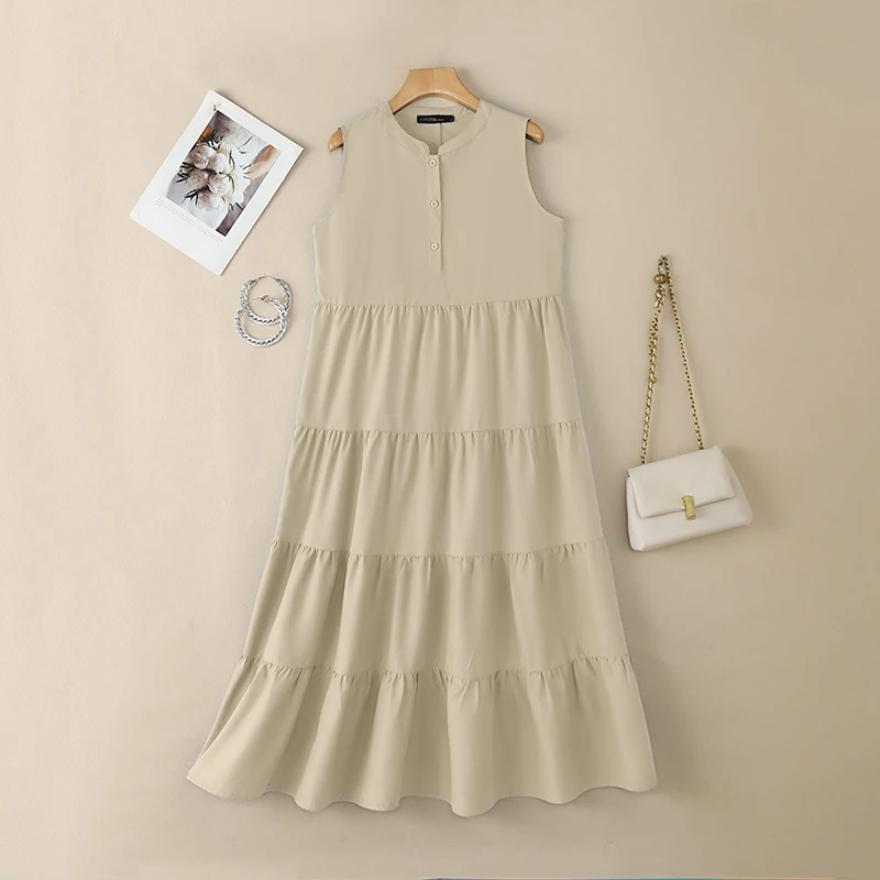 Fashion Summer Sleeveless Dress 2026 ZANZEA Women Casual Loose Sundress Solid Holiday Robe Female Elegant Ruffled Work Dresses - Image 7