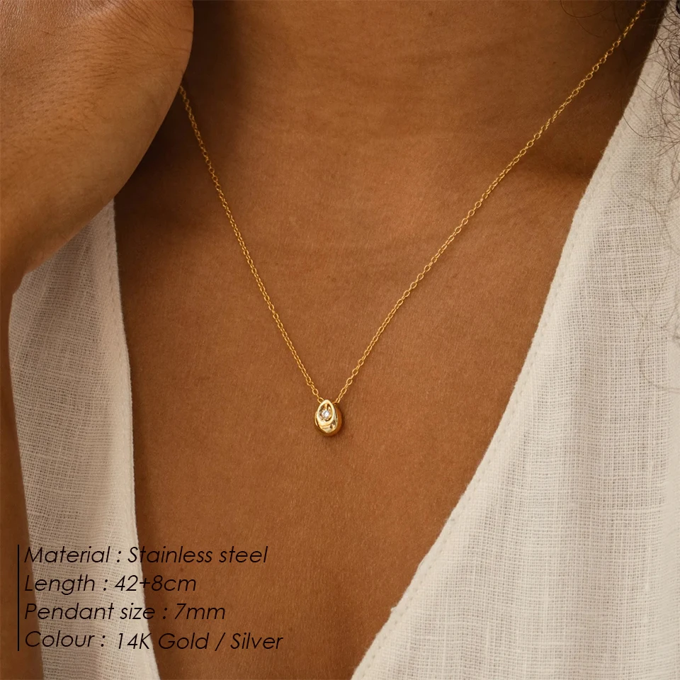 eManco Stainless Steel Gold-Plated Water Drop Pendant Necklace Women's Fine Jewelry Adjustable Short Accessories - Image 10