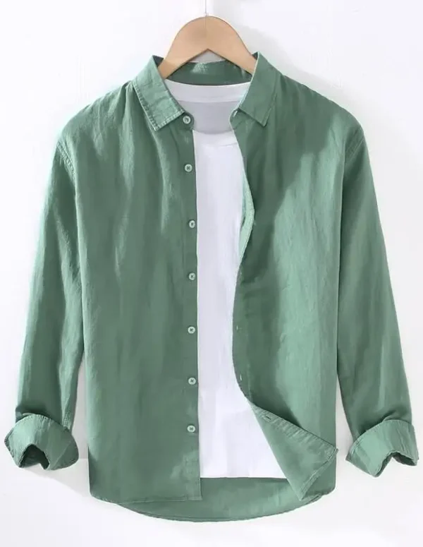 Linear Long-sleeved Men's Japanese Casual Loose Cotton Linen Shirt Spring and Summer Outfit Inch Shirt