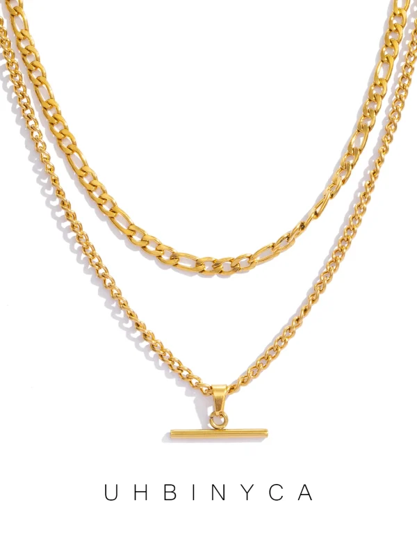 Layered Necklace for Women Minimalist Stackable - 18K Gold Plated Stainless Steel Hypoallergenic Elegant Double Chain Jewelry