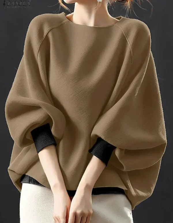 ZANZEA Women Autumn Blouse Stylish O Neck Long Sleeve Tops Patchwork Shirt Casual Loose Chemise Female OL Work Blusas Tunic 2025