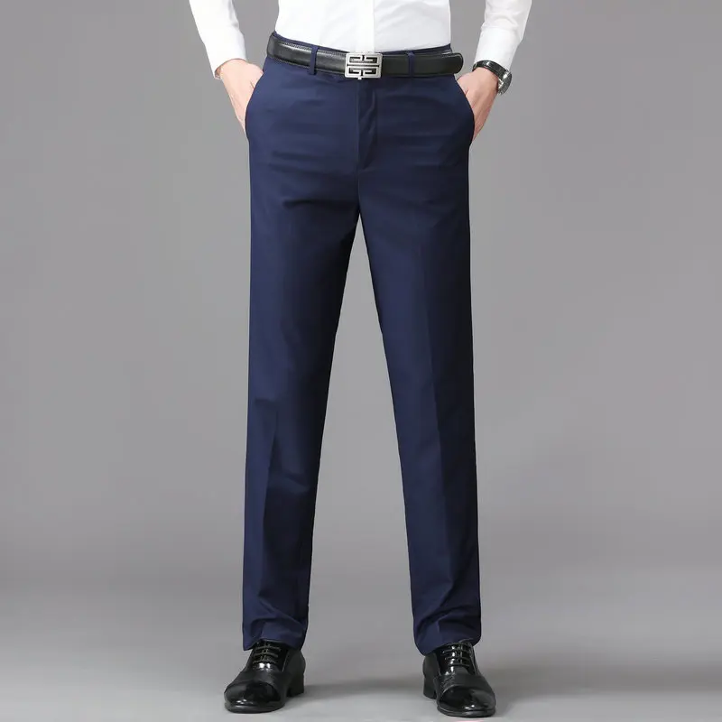 Spring Autumn Man Pant New Simple Solid Color Men Straight-leg Pants Button Slim Business Casual Versatile Man Suit Trousers