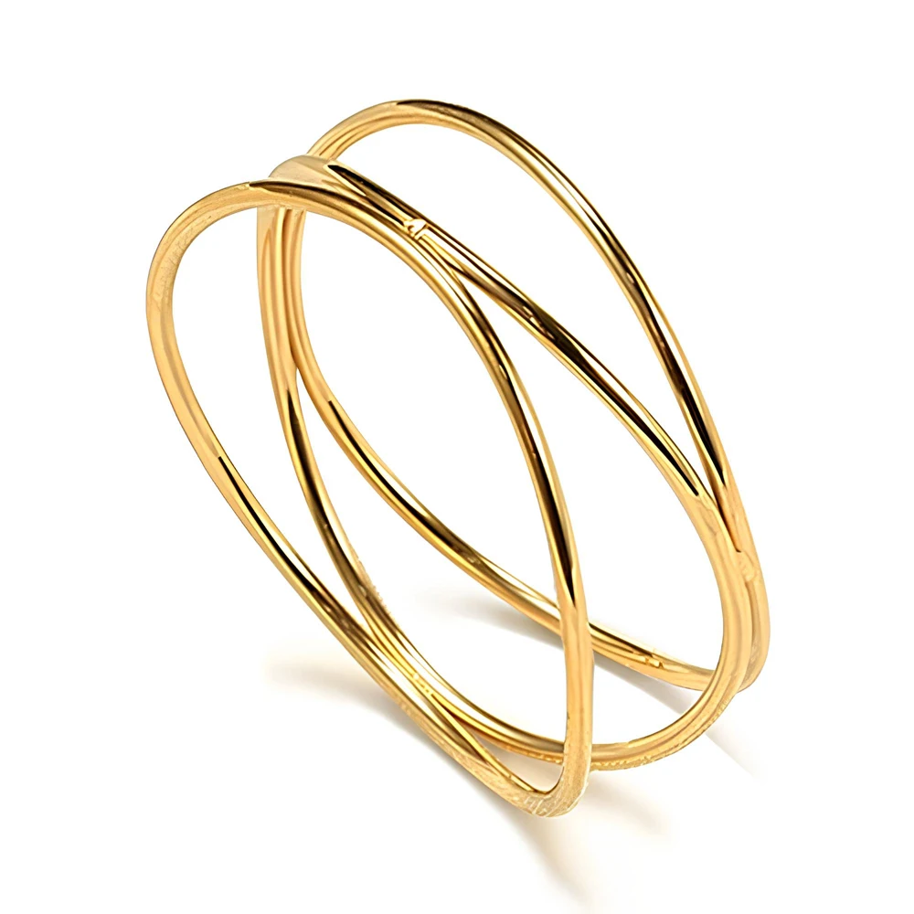 Top Sale Three Layered Wave Finger Rings For Women Simple 18K Gold PVD Plated Stainless Steel Waterproof Jewelry 2025