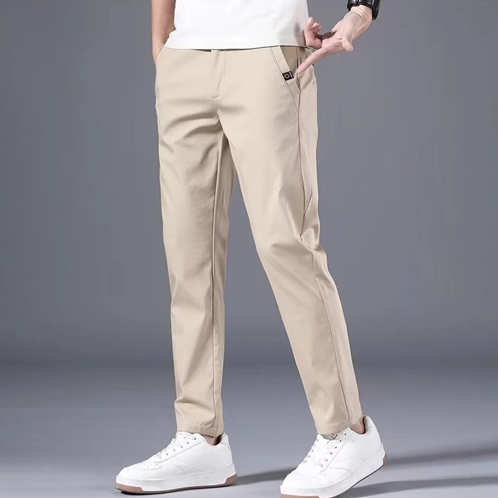 Summer Men's Slim Fit Thin Chino Pant Casual Flat Front Flex Classic Full Pants Middle Waist Man Trousers - Image 21