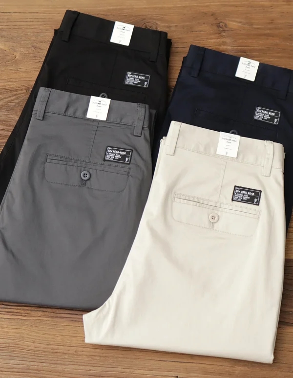 2025 Summer New American Retro Thin Micro Elasticity Casual Pants Men's Simple 98% Cotton Slim CHINO Business Straight Trousers