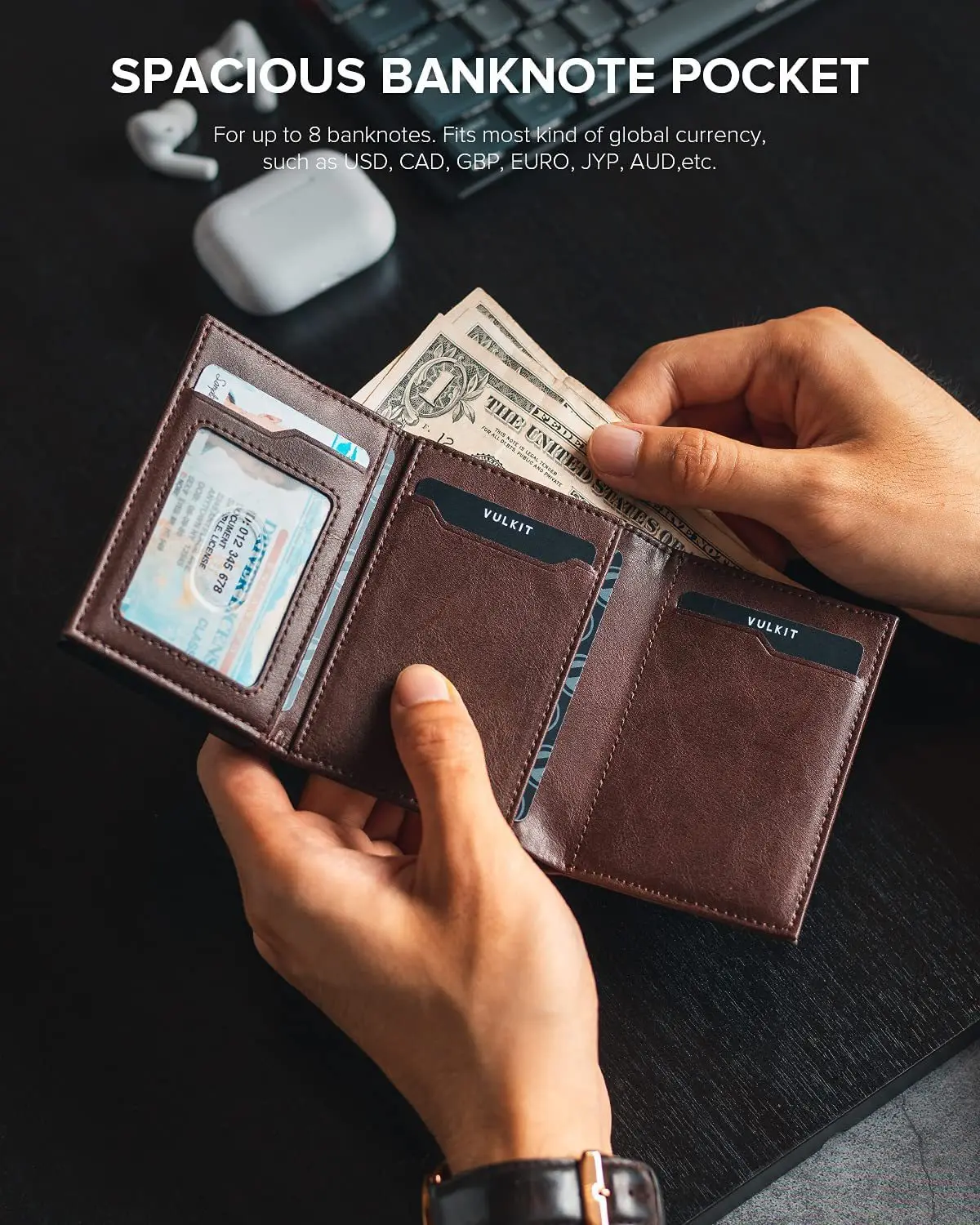 Men Card Holder with Money Pocket PU Leather Pop Up Minimalist Wallet RFID Blocking Slim Metal Bank Card Case - Image 10