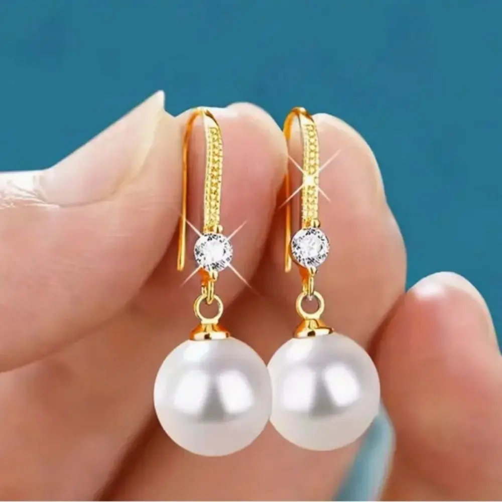 New Temperament Simple Water Drop Shape Simulation Freshwater Pearl Shell Beads Drop Earrings - Image 12