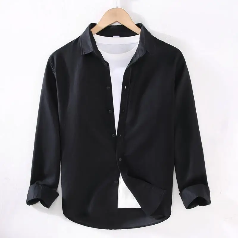 Linear Long-sleeved Men's Japanese Casual Loose Cotton Linen Shirt Spring and Summer Outfit Inch Shirt - Image 5