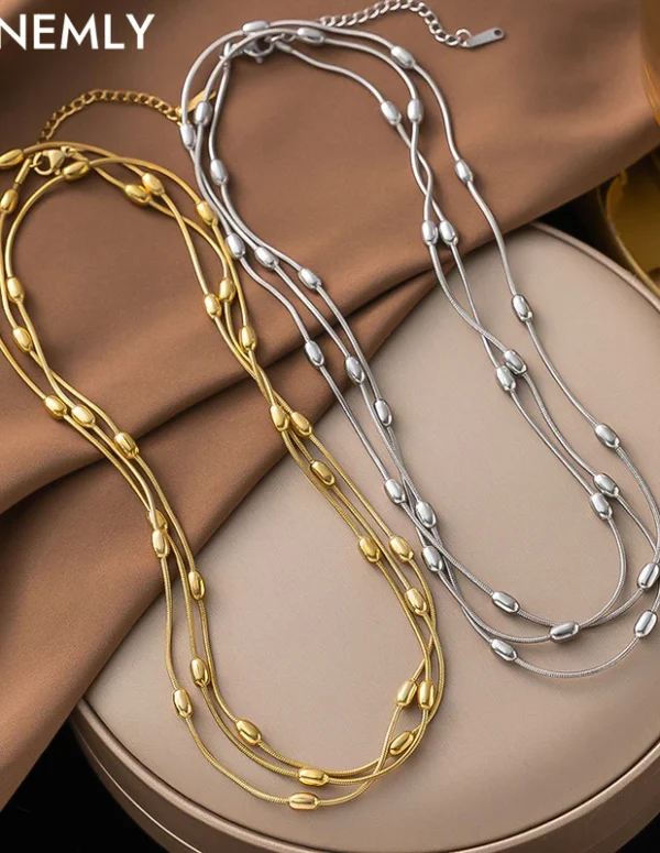 EILIECK 316L Stainless Steel Gold Silver Color Multi Layers Necklace For Women Fashion Waterproof Neck Chain Jewelry Gift Bijoux