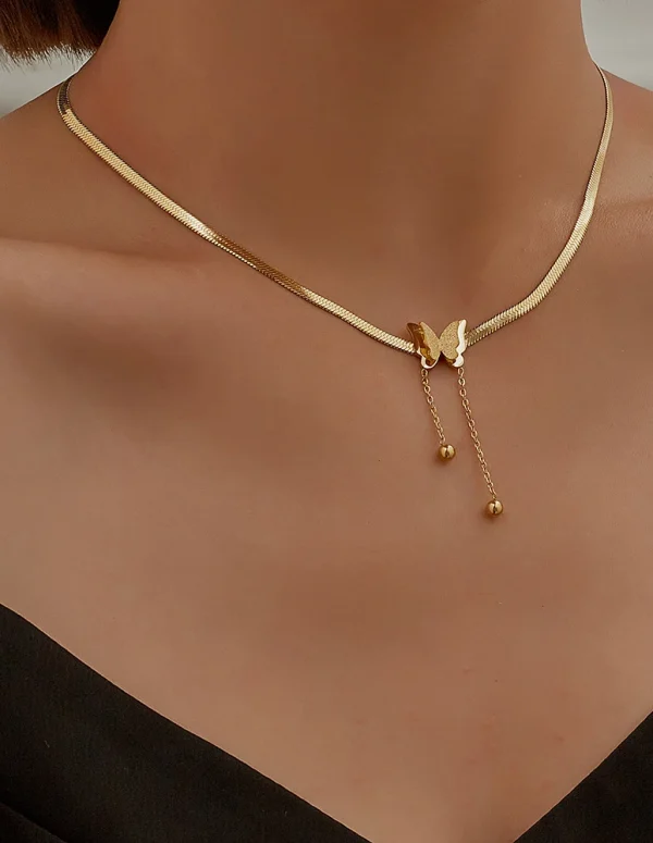 Multilayer Vintage Butterfly Necklace For Women Gold Color 316L Stainless Steel Blade Snake Chain Charms Choker Jewelry Gift