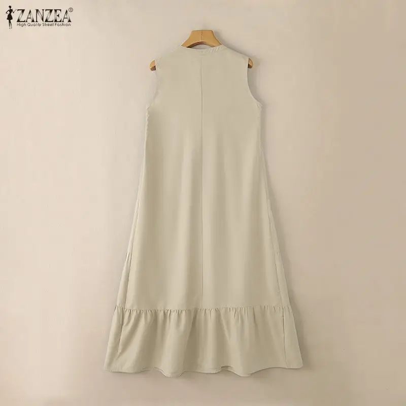 Fashion Summer Sleeveless Dress 2026 ZANZEA Women Casual Loose Sundress Solid Holiday Robe Female Elegant Ruffled Work Dresses - Image 19