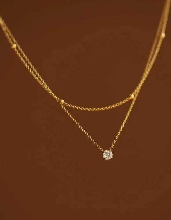 Stylish Shiny Zircon Double Layer Staniless Steel Waterproof Gold Plated Choker Necklace Stacked Fashion Jewelry Gift for Women