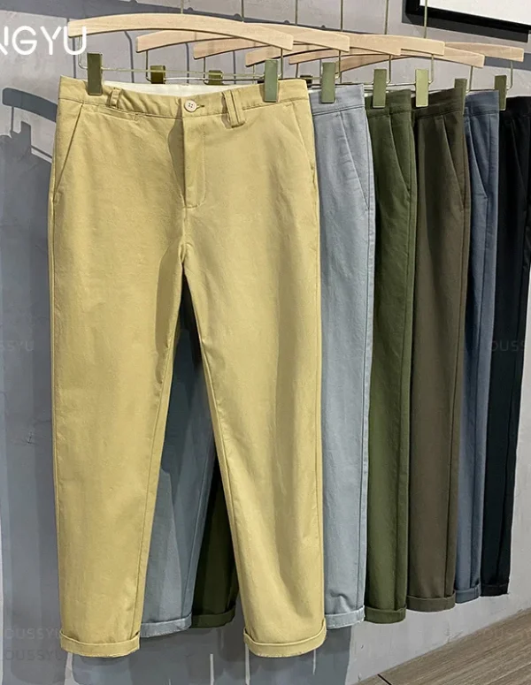 97%Cotton Autumn Winter Casual Pants Men Business Fashion Classic Solid Color Stretch Straigh Grey Khaki Brand Trousers Male 38