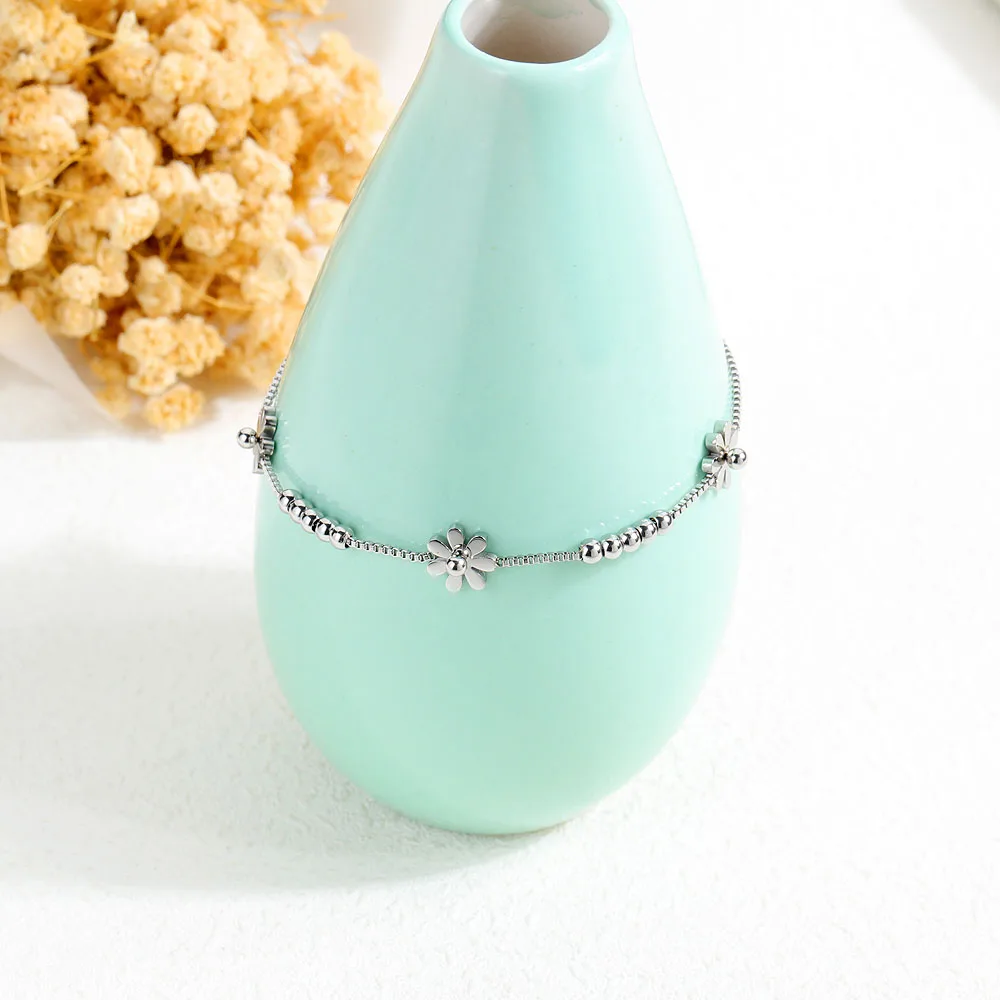 Lokaer Titanium Steel Rose Gold Plated Small Fresh Daisy Charm Bracelet Female Jewelry Trendy Chain & Link Bracelets B18196 - Image 14